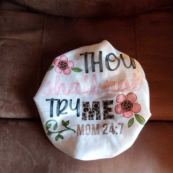 Women's Thou Shall Not Try Me Design Custom Handmade Satin Hair Bonnet - Picture 1 of 2